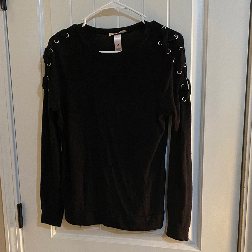 Elegant Black Lace-Up Sleeve Women's Sweatshirt